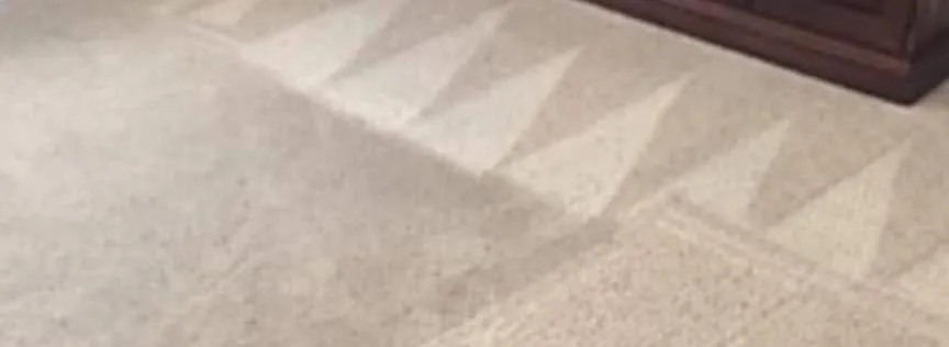 A close view of pale carpet with a fresh chevron pattern groomed into the pile